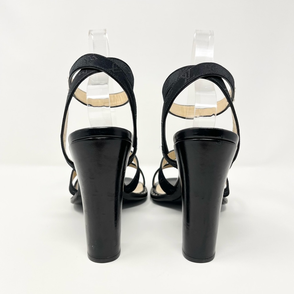 Louis Vuitton Mini Lin Logo Monogram Black Sandals High Heels Shoes Womens 40 10 - Picture 7 of 12